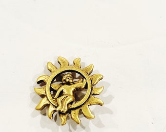 Sun Angel Pin Guardian Angel Lapel Pin Cherub Brooch Pin Small Pin Small Angel Brooch Pin Back Pin