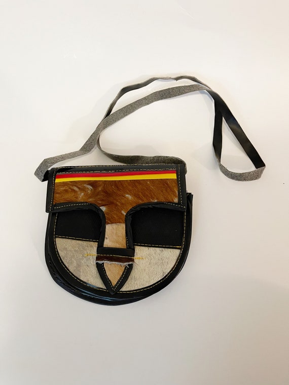 Vintage Faux Cowhide Shoulder Bag Black Purse Han… - image 2