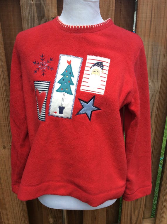 Vintage 90s Christmas Sweater Fleece Holiday Fest… - image 1