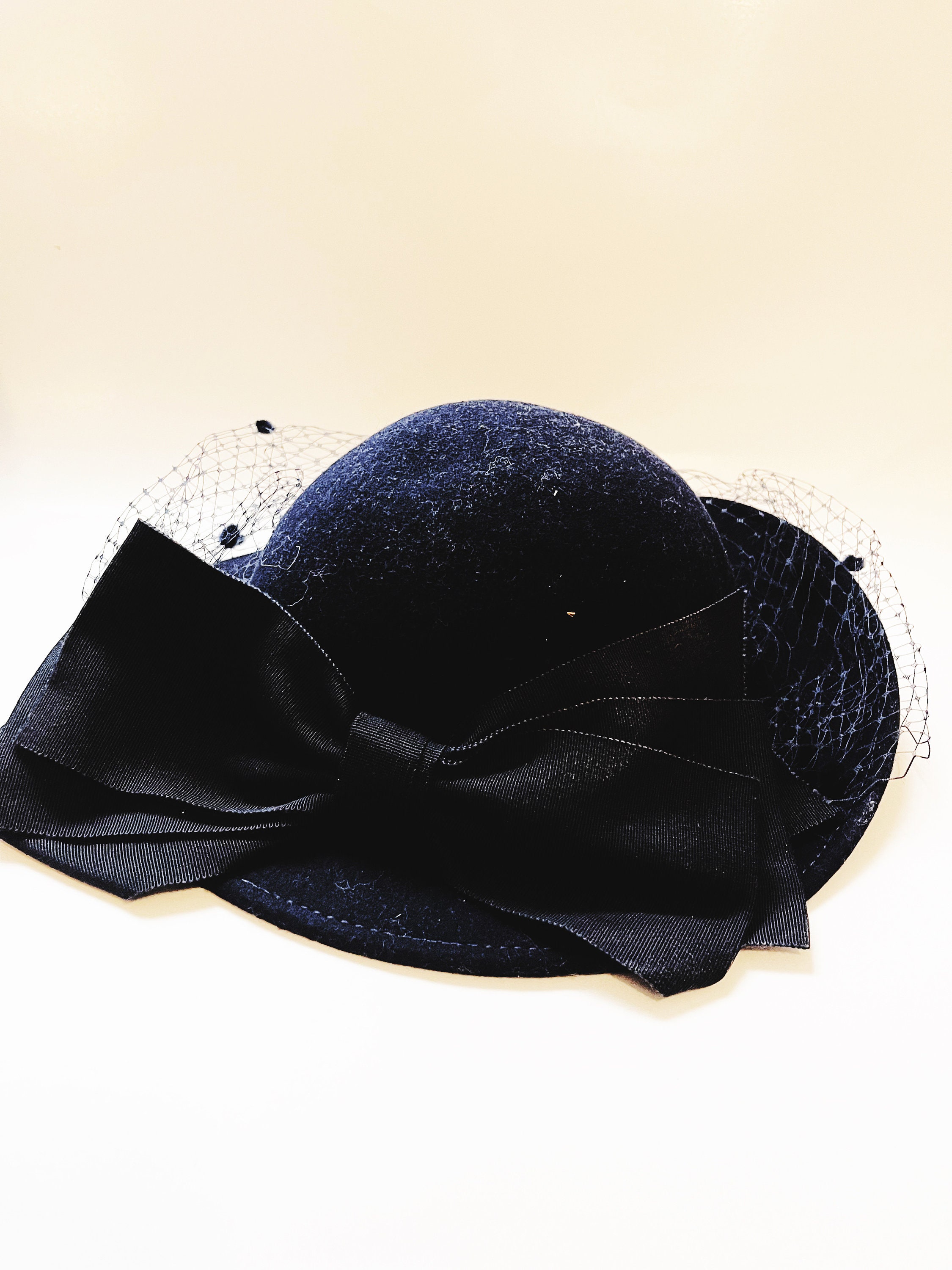 Vintage 1900s Handmade Velvet Navy Wide-Brim Floral Accent Hat Wide Brim Blue Vintage Hats for Women for sale | eBay main image 3