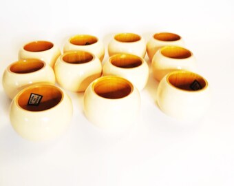 Vintage Orange Napkin Rings Wooden Set of 11 Round Circle Napkin Holders Peach Color Glazed Painted Dining Table Decor Kitsch