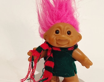 Vintage Dam Norfin Troll Doll: 1986 Fisherman with Pink Hair