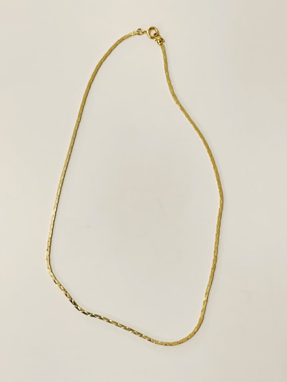 【VINTAGE HOLLYWOOD】Interlock Chain Necklace_VH2533NE072M Herringbone Chain Gold Tone Necklace Flat Gold PDV Chainlink