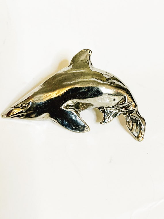 Shark Pin Vintage Silver Tone Meal Shark Brooch An