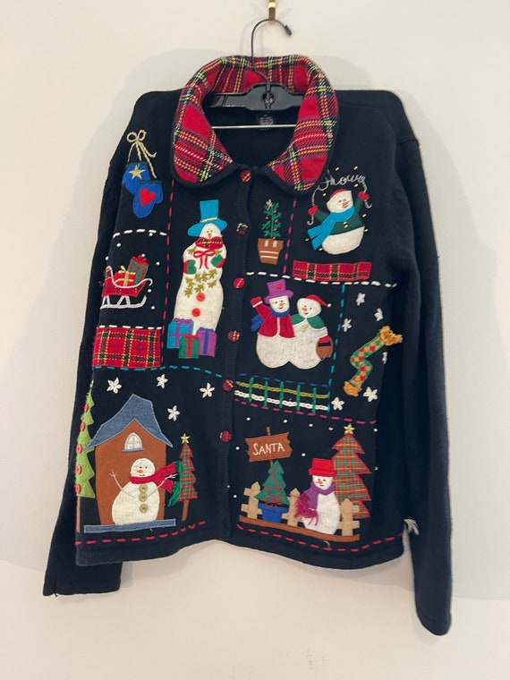 Vintage 1990s Ugly Christmas Sweater Snowman Chri… - image 5