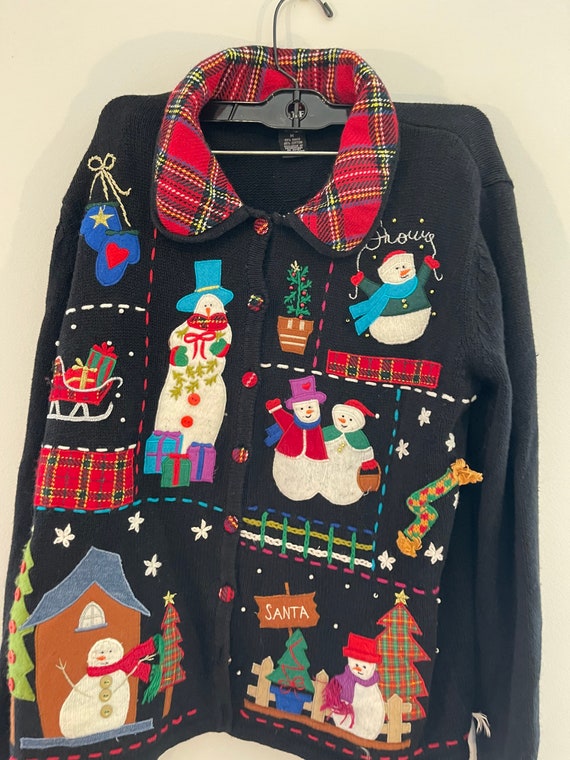 Vintage 1990s Ugly Christmas Sweater Snowman Chri… - image 10