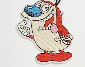Stimpy Embroidered Patch: 90s Cartoon Iron-On Applique