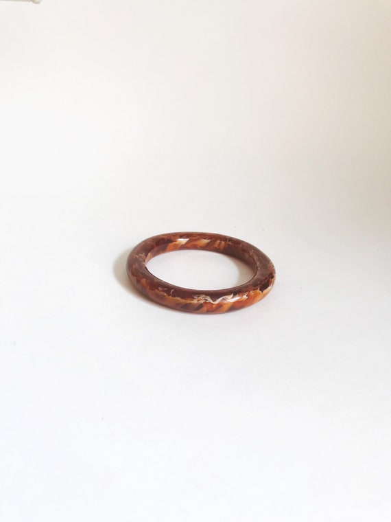 Vintage Amber Tubular Marble Bangle Brown Lucite … - image 3