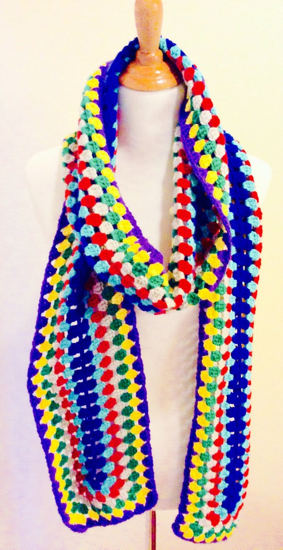 Vintage Handmade Wool Colorful Crochet Women's Sca
