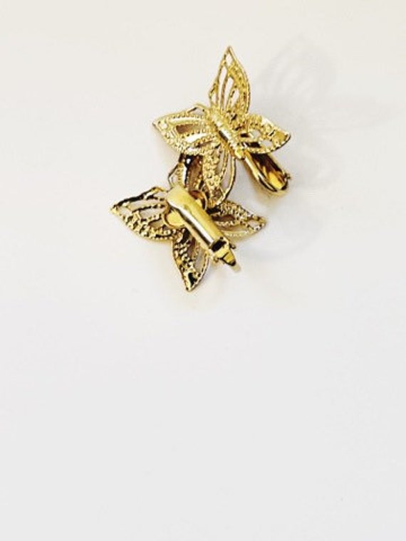 Vintage Gold Tone Filigree Butterfly Clip-ons Ear… - image 2