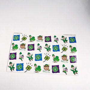 Vintage Saint Patrick Day Stickers Highlights Leprechaun Four Leaf Clover Adhesive Stickers