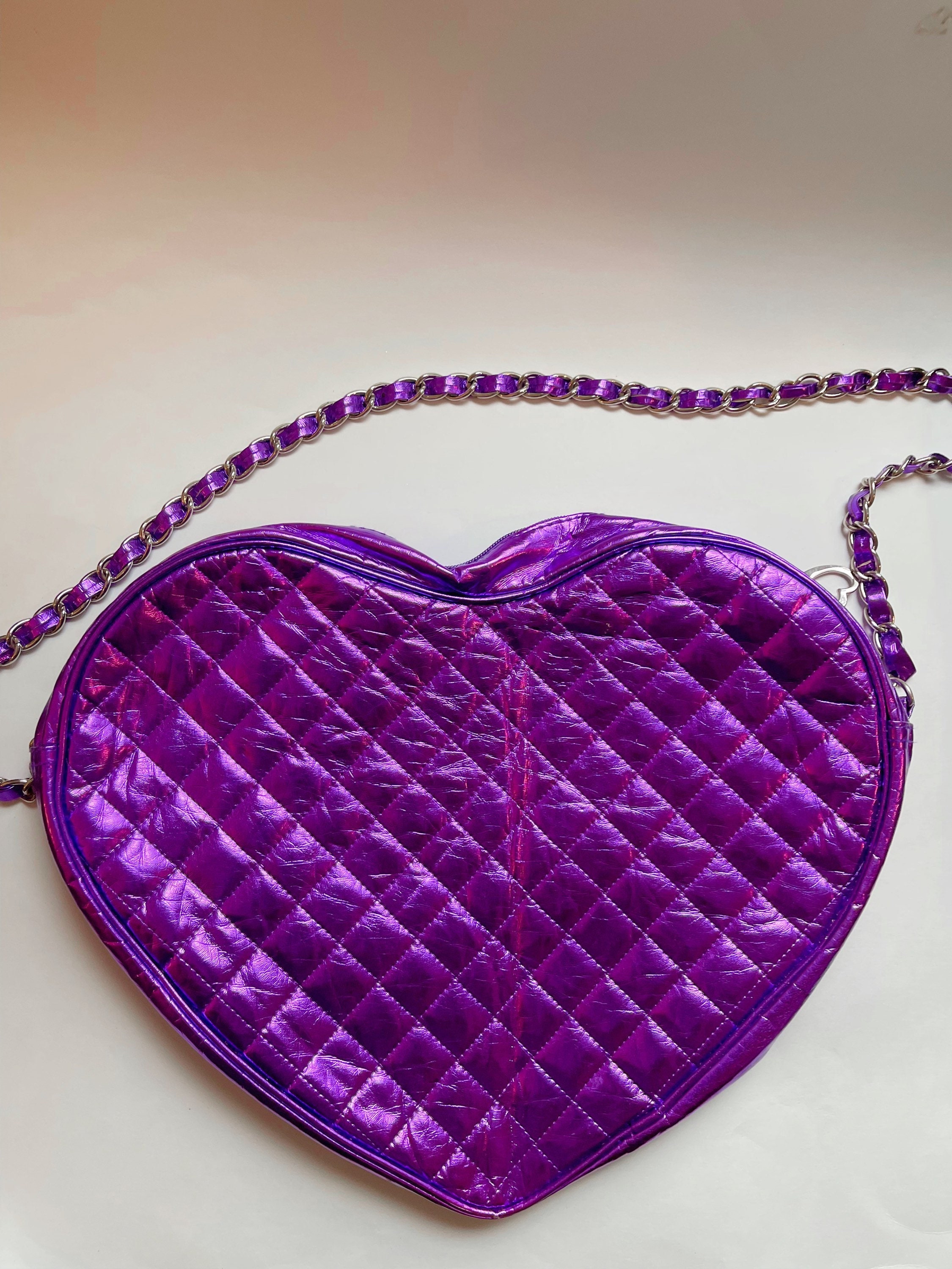 Heart Shape Quilted Purse Purple
