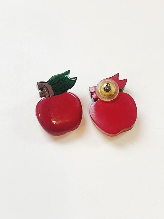 Red Apple Earrings Vintage Earrings Large Button … - image 8