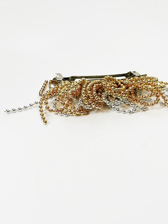 Vintage 1980s Gold Hair Clip Beaded Gold and Silv… - image 1