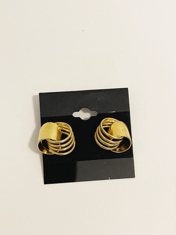 Vintage 1990s Gold Tone Circles Earrings Retro St… - image 2