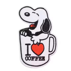 Iron On Patch Snoopy I Love Coffee Cup Patch Applique' Sew-On Peanuts Character Backpack Jacket Hat Patches
