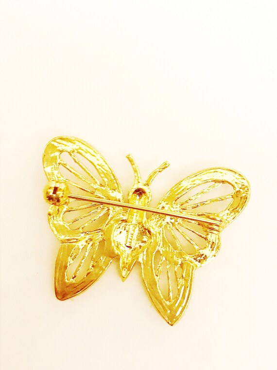 ROMAN Rhinestone & Gold Butterfly Pin Vintage Pin… - image 2