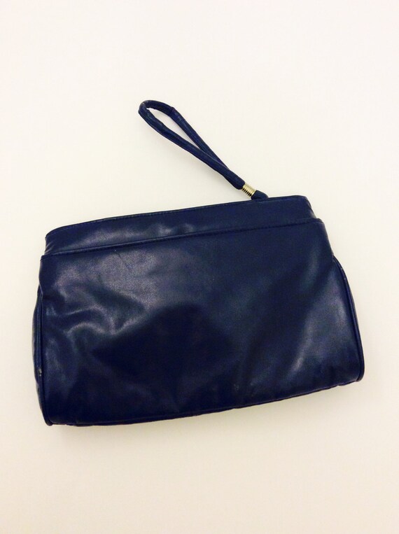 Vintage Navy Blue Faux Leather Clutch, MCI Handba… - image 3