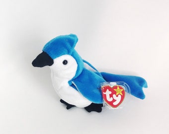 TY Beanie Baby Rocket the Blue Jay and Teenie Rocket Vintage Retired Rocket Bird Beanie Baby 1997 Collectible Stuff Animal Rare with Errors