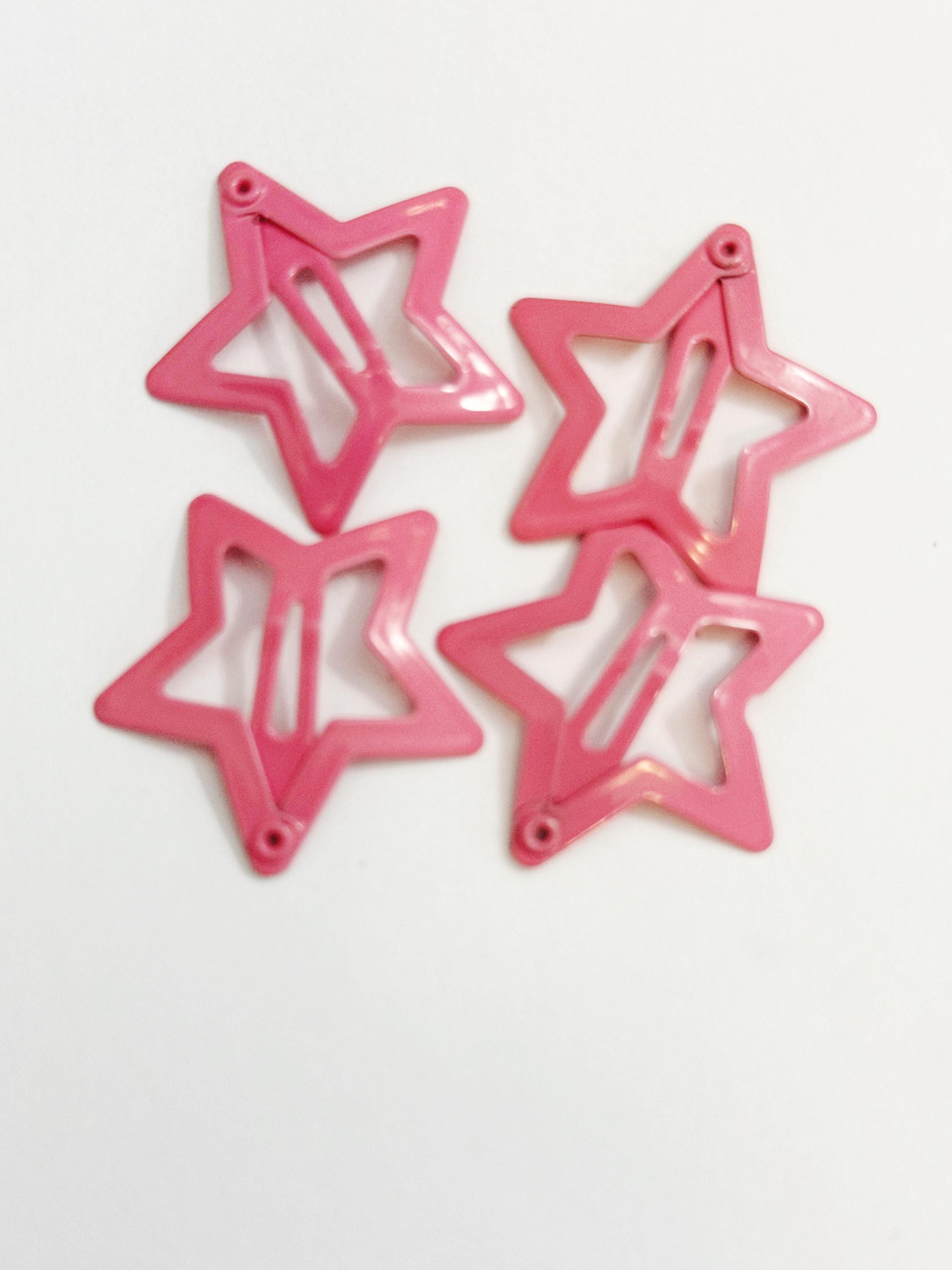 Pink Star Hair Clips - Set of 4 Metal Barrettes - Y2K Accessories
