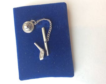 Swank Golf Club Tie Pin Silver Tone Men's Golfing Necktie Vintage Tie Tack Signed Jewelry Golf Lovers Tie Accessories