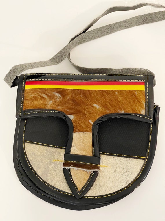 Vintage Faux Cowhide Shoulder Bag Black Purse Han… - image 1