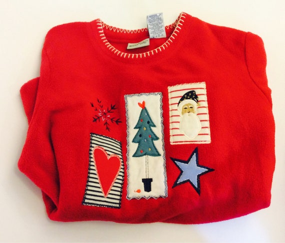 Vintage 90s Christmas Sweater Fleece Holiday Fest… - image 6