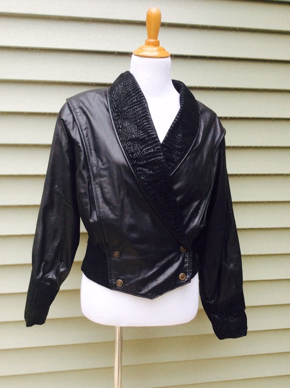 Vintage Black Leather Jacket 1990s Black Leather … - image 4