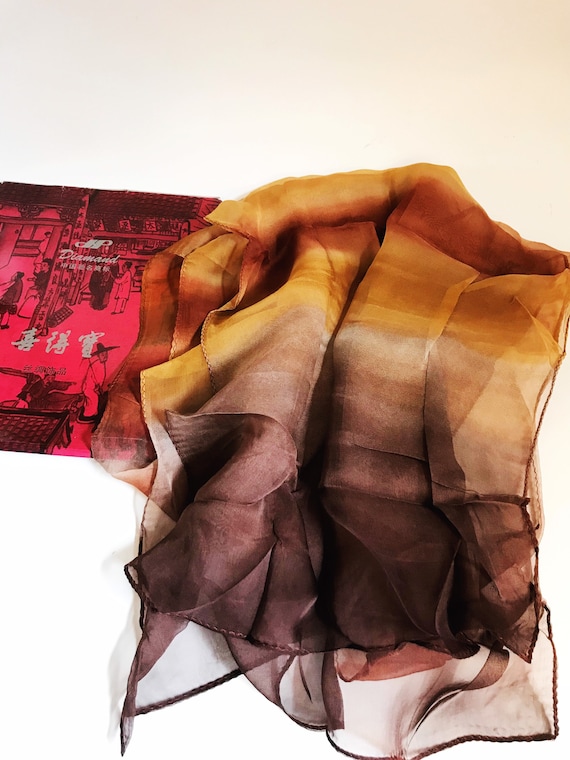 Vintage Hangzhou Silk Scarf: Brown Tie-dye Sheer Rectangle - Etsy