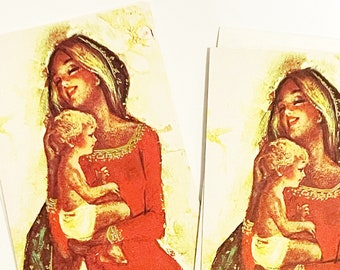 Vintage 1950s Christmas Cards: Mary and Baby Jesus, Set of 2