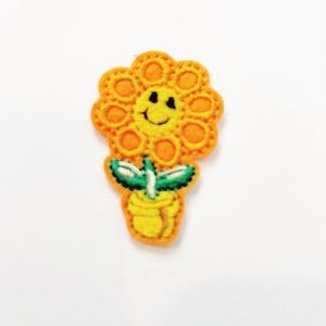 Orange Daisy Flower Patch Flower Power Patch Floral Applique Sew on Iron On Flower in Flower Pot Patch Plant Mom Earth Day Patch
