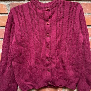 Vintage Burgundy Garland Sweater Cranberry Red 1980&#39;s Wool Knit Ladies Button Down Sweater Women&#39;s Size Small Cardigan