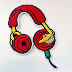 Parche novedoso para amantes de la música con auriculares, parche para chaqueta vaquera, parche para coser o planchar, parche de DJ, parche musical novedoso para bordar, insignia de cultura pop de los 90