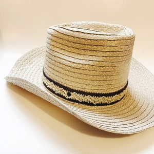 Vintage Straw Cowboy Hat: Woven Band Western Ranch Style