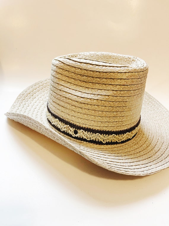 Vintage Straw Cowboy Hat: Woven Band Western Ranch Style - Etsy display picture 3