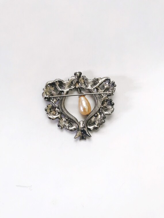 Vintage Heart Shape Floral Brooch with Dangling F… - image 8