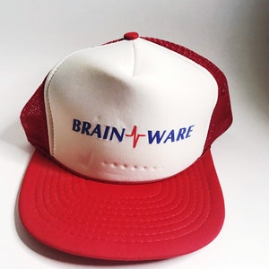 Brain Ware Hipster Trucker Hat Red White Mesh Snapback Speedway Ball Cap