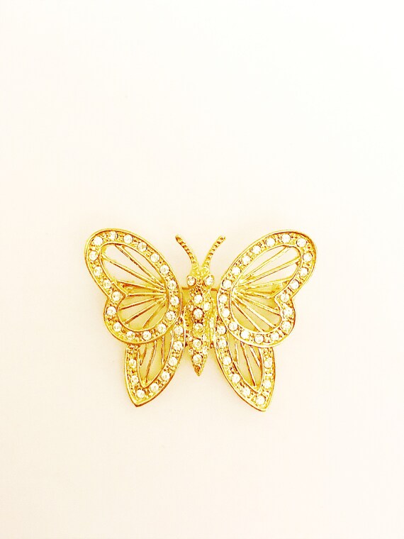 ROMAN Rhinestone & Gold Butterfly Pin Vintage Pin… - image 9