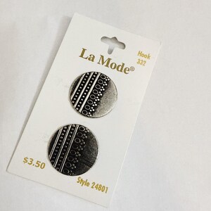 La Mode Metal Buttons Set of 2 – Round Silver Tone with Etched Tribal Design, Sewing, Crafts, Collectible (Style 24801)Vintage Buttons