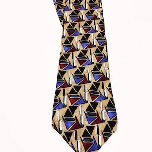 Vintage Abstract Art Necktie Geometric Pattern Tie Novelty Necktie Tie 90s Martin Wong Napa.Ca Beige Blue Red White Wide Tie