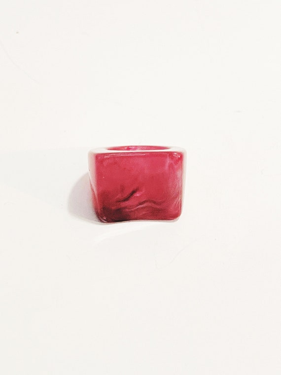 Pink Red Marble Square Ring Lucite Bubble Retro Ri