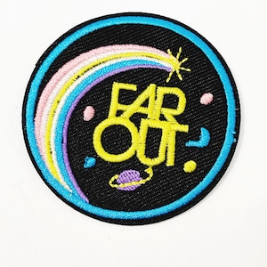 Far Out Patch Retro Space Theme Round Embroidered Iron On Applique Colorful Cosmic Planet Patch Outer Space Patch Planet Patch Rainbow Patch