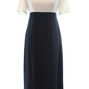 Vintage Liz Claiborne 1990&#39;s Two-toned Black & White Dress, Size 4, Covered Buttons with Back Bow, Tailored Designer Dress, Formalwear