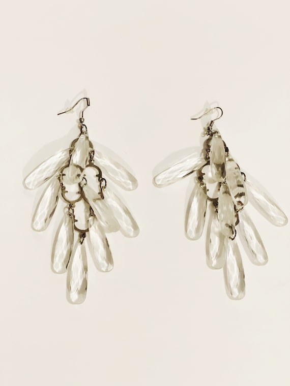 Vintage Clear Acrylic Teardrop Chandelier Earrings: Elegant Statement Jewelry