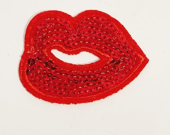 Rode appliqué met pailletten: zelfnaaiende patch (2 x 1,5 inch)