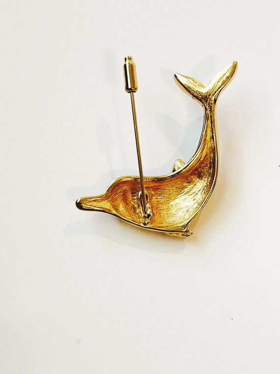Kenneth Jay Lane Vintage Dolphin Pin: Black Ename… - image 8