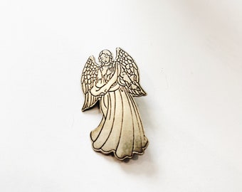 Angel Pin Guardian Angel Lapel Pin Cherub Brooch Pin Small Pin Vintage Brooch Pin Stamped Metal Guardian Angel
