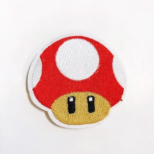 Super Mario Red Mushroom Embroidered Iron On Patch: Gamer Applique