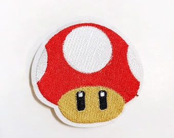 スーパーマリオ レッドマッシュルーム刺繍アイロンパッチ：ゲーマーアップリケ