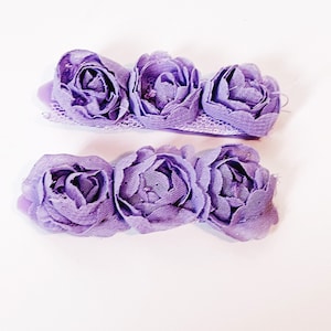 Vintage Purple Floral Hair Barrettes Set of 2 Fabric Lilac Flowers Hair Clips Hair Accessories Purple Flower Barrettes Spring Flowers